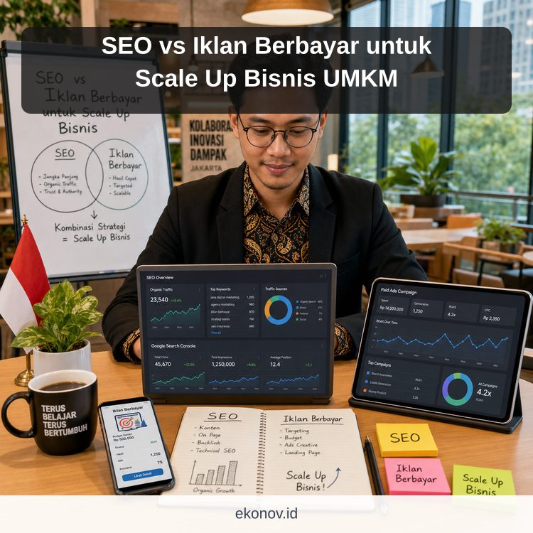 Ilustrasi cara mendapatkan pelanggan dari google - SEO vs Iklan Berbayar untuk Scale Up Bisnis UMKM