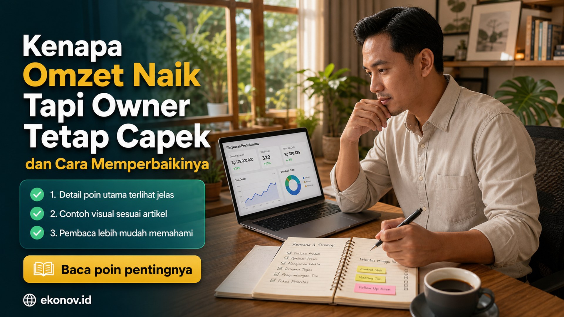 Ilustrasi cara scale up bisnis umkm - Kenapa Omzet Naik Tapi Owner Tetap Capek dan Cara Memperbaikinya