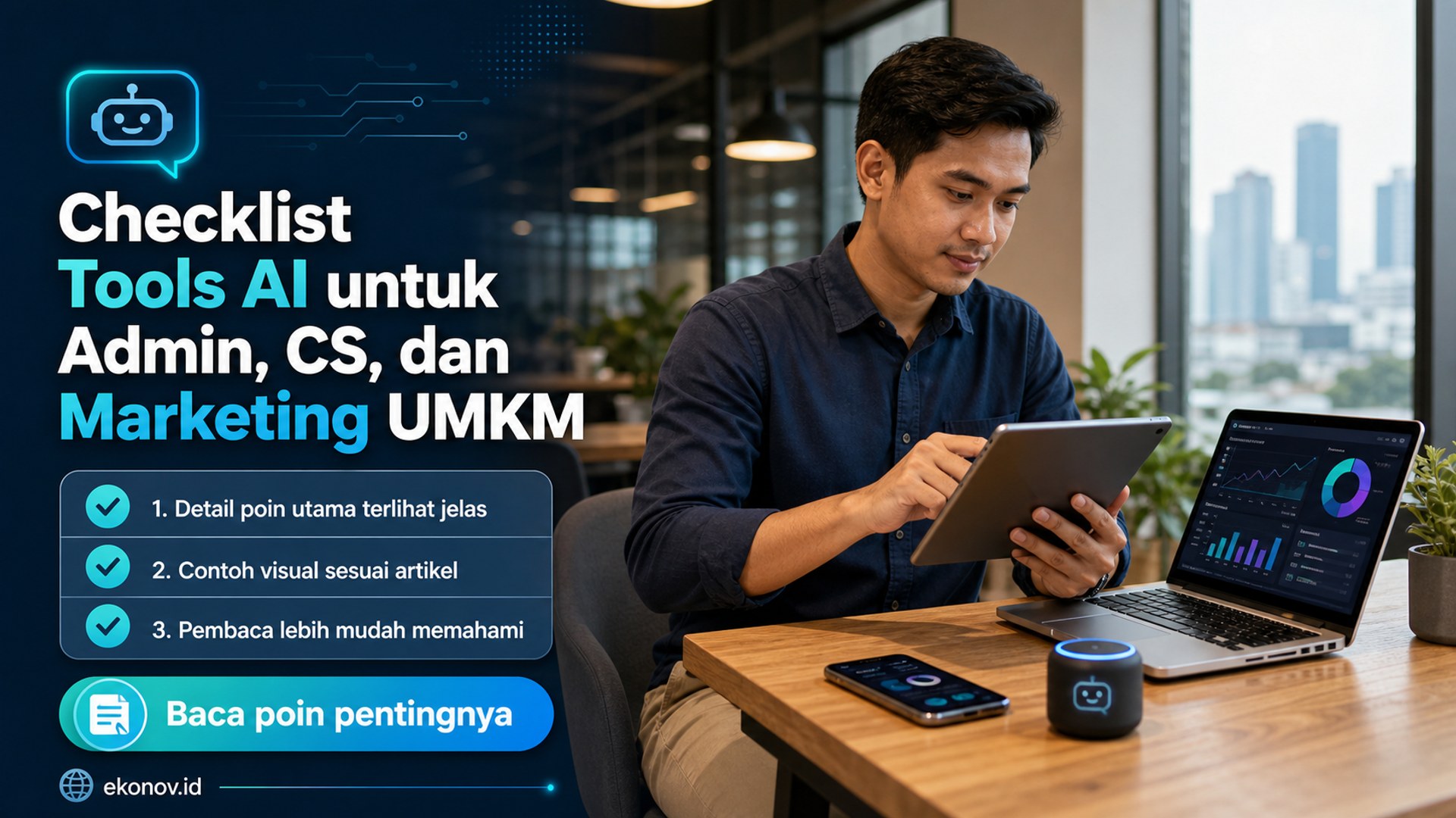Ilustrasi cara scale up bisnis umkm - Checklist Tools AI untuk Admin, CS, dan Marketing UMKM