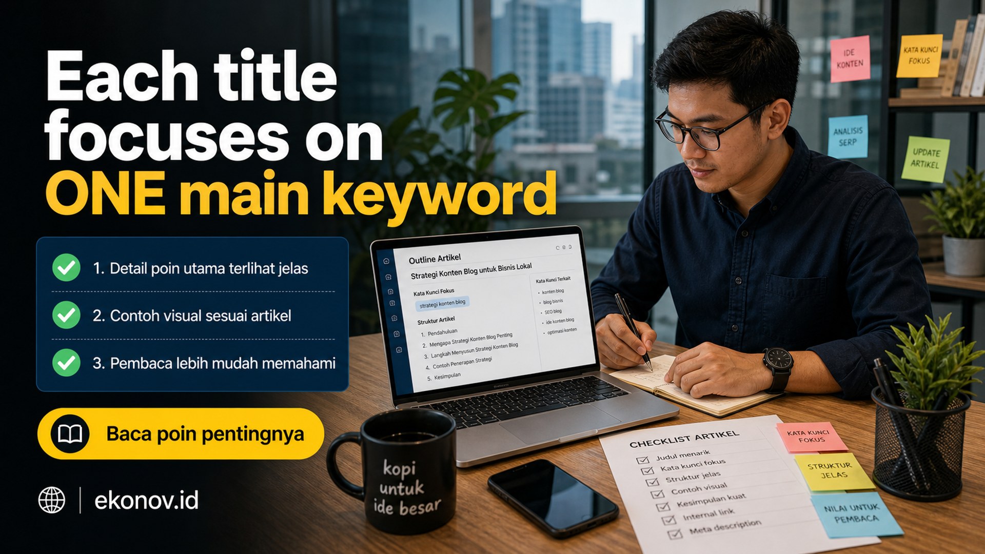 Ilustrasi cara mendapatkan pelanggan dari google - Each title focuses on ONE main keyword