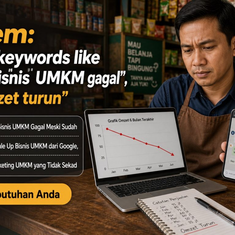 problem: ~7 titles, keywords like "kenapa bisnis UMKM gagal", "solusi omzet turun