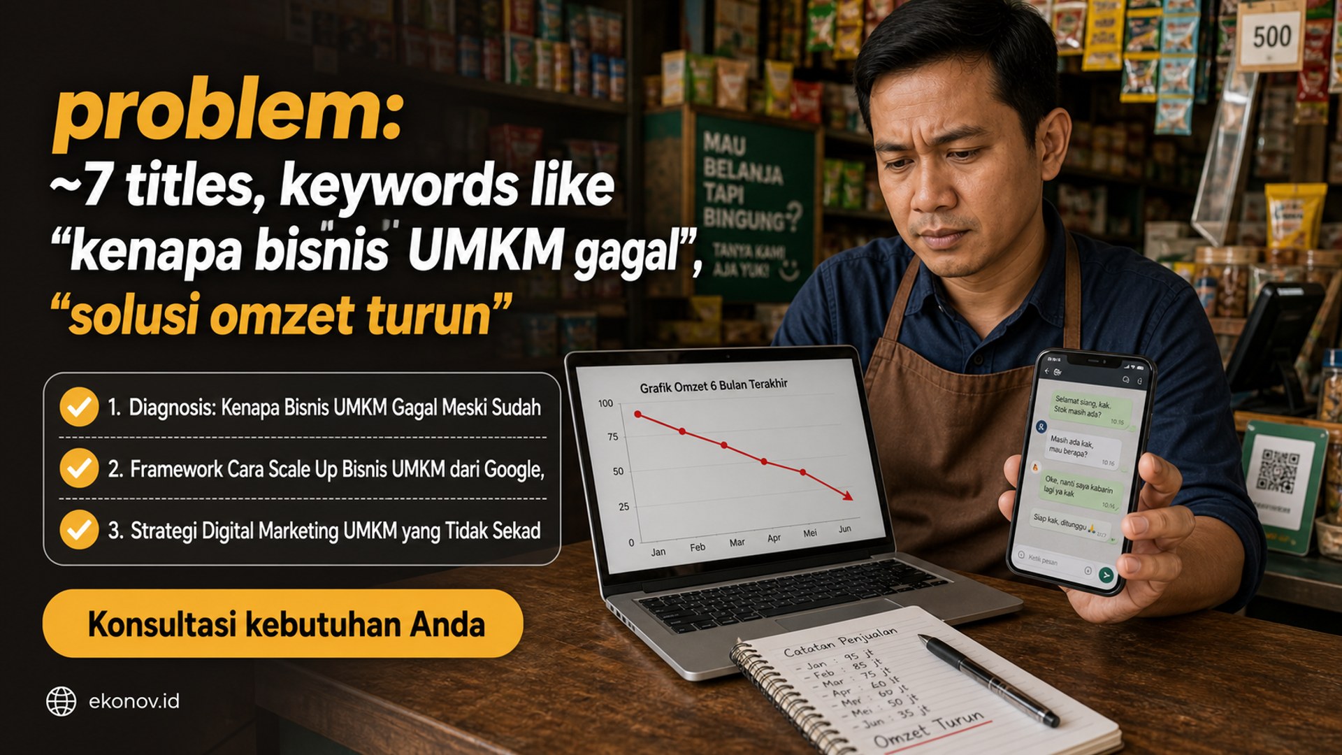 cara mendapatkan pelanggan dari google - problem: ~7 titles, keywords like 